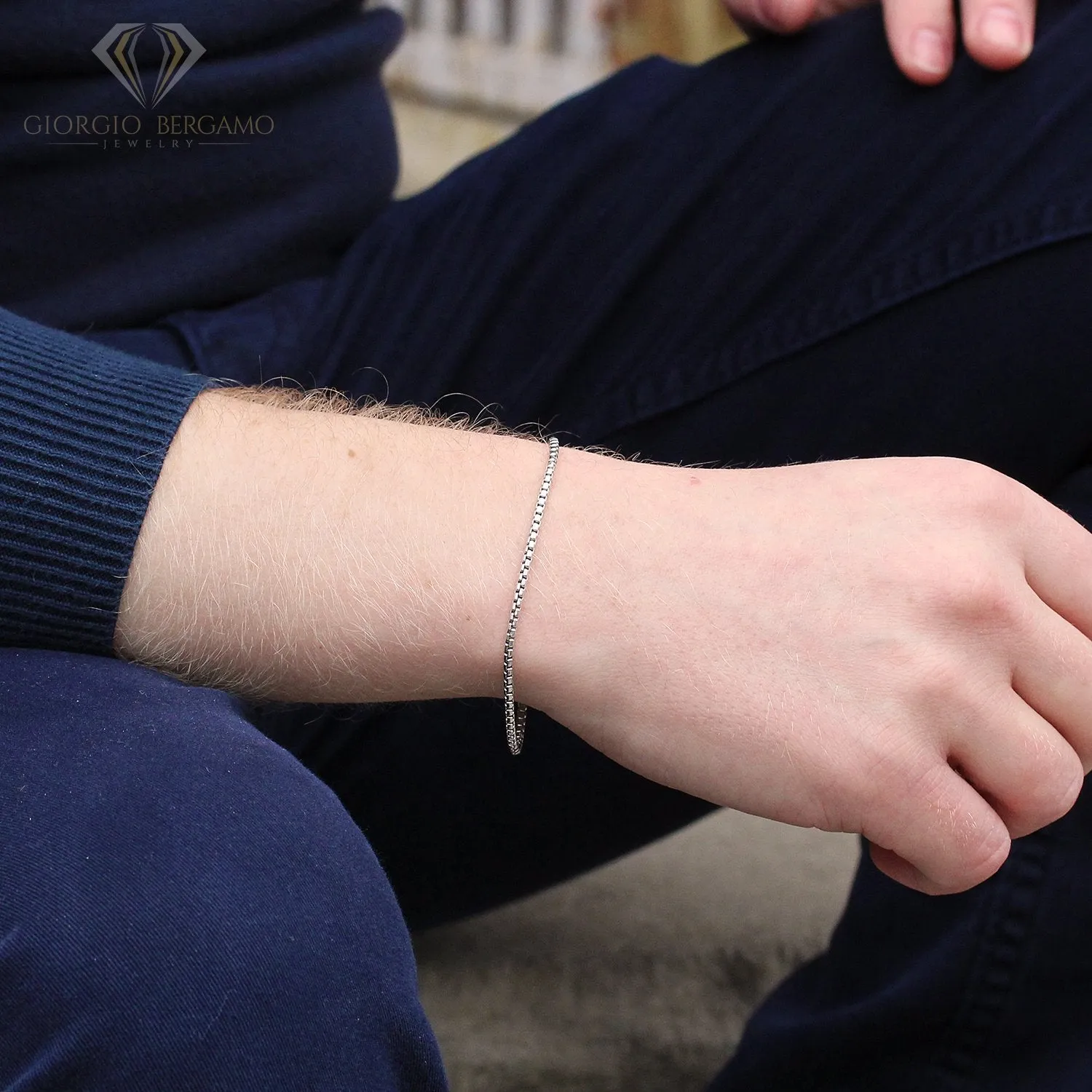 925 Sterling Silver 2mm Round Box Rhodium Bracelet