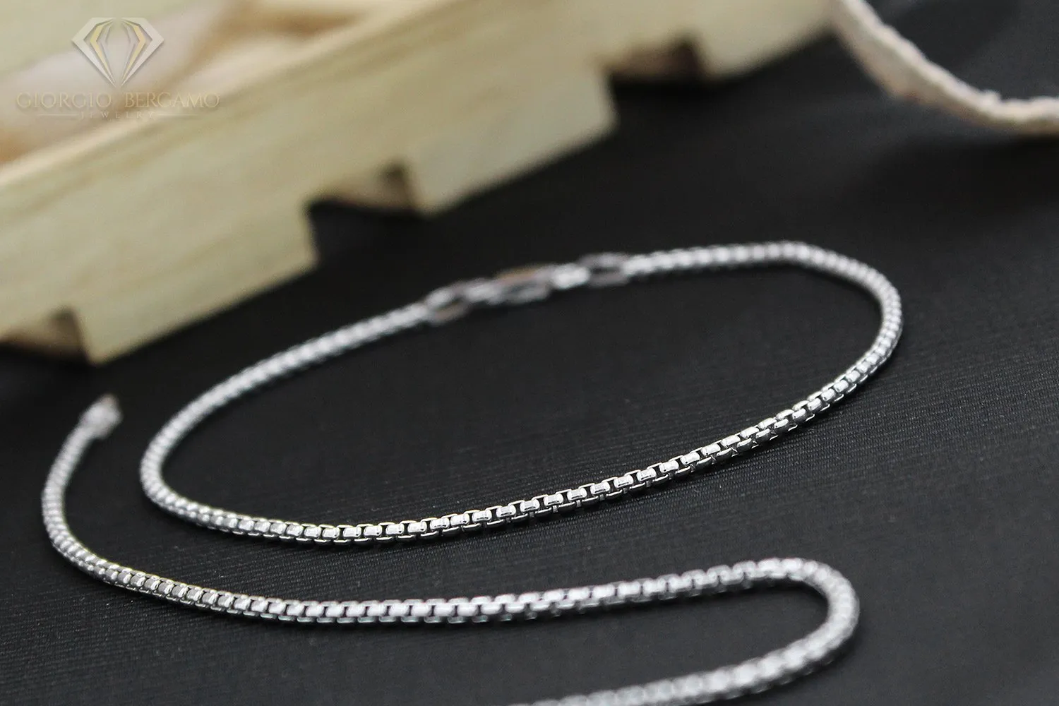 925 Sterling Silver 2mm Round Box Rhodium Bracelet