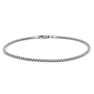 925 Sterling Silver 2mm Round Box Rhodium Bracelet