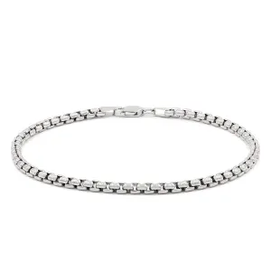925 Sterling Silver 3mm Round Box Rhodium Bracelet