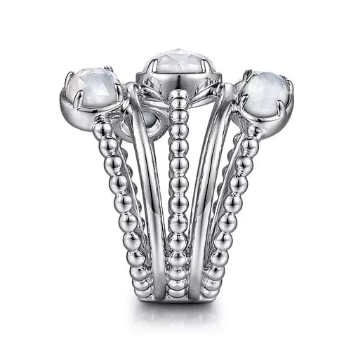 925 Sterling Silver Rock Crystal and White Mother of Pearl Statement Bubble Ring