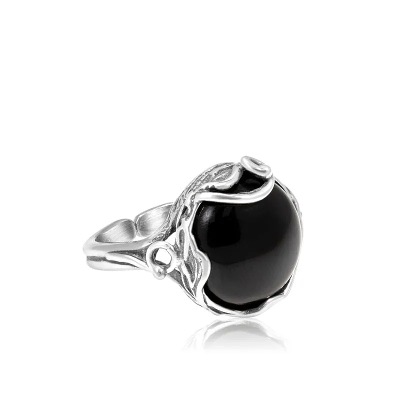 925 Sterling Silver Sizable Ring Inlaid With Onyx