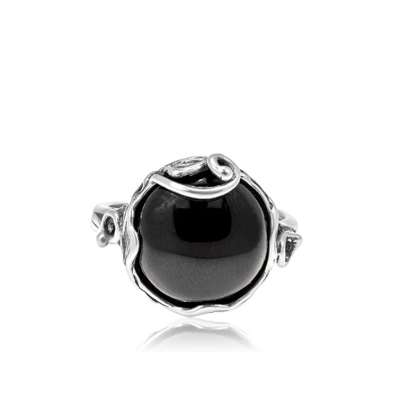925 Sterling Silver Sizable Ring Inlaid With Onyx