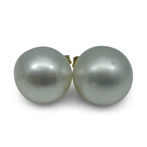 9mm White South Sea Pearl Earrings in 14k Yellow Gold