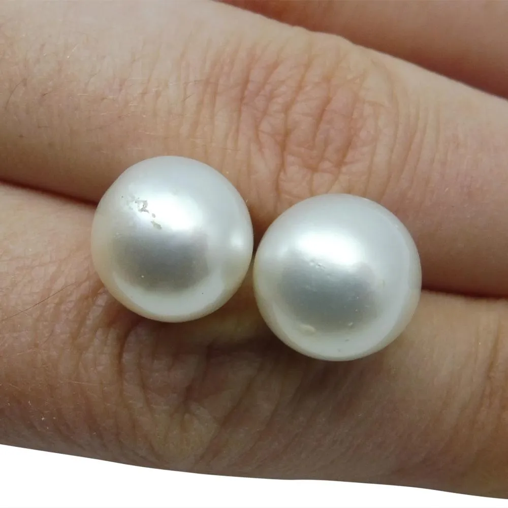 9mm White South Sea Pearl Earrings in 14k Yellow Gold