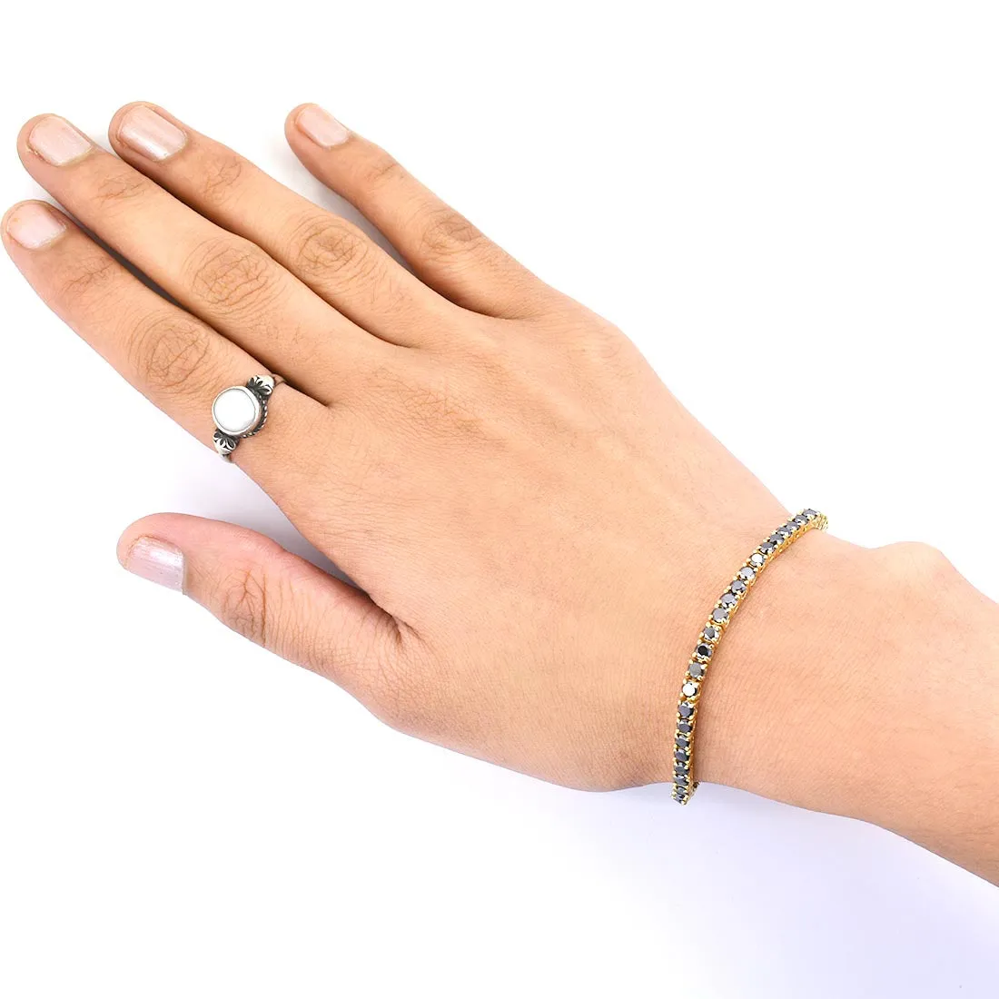 AAA Certified 5 mm Black Diamond Tennis Bracelet in 925 Sterling Silver. Great Sparkle and Very Elegant