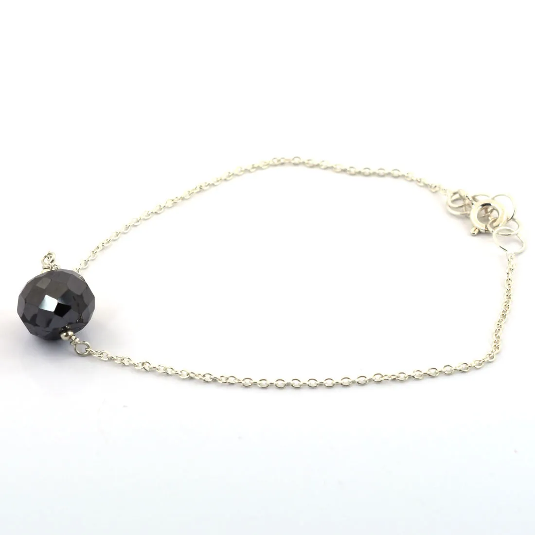 AAA Certified 8 mm Round Black Diamond Chain Bracelet in 925 Silver, Ideal For Birthday Gift