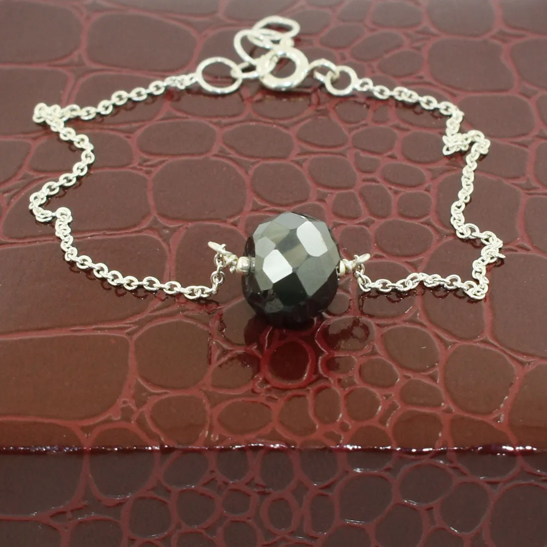 AAA Certified 8 mm Round Black Diamond Chain Bracelet in 925 Silver, Ideal For Birthday Gift