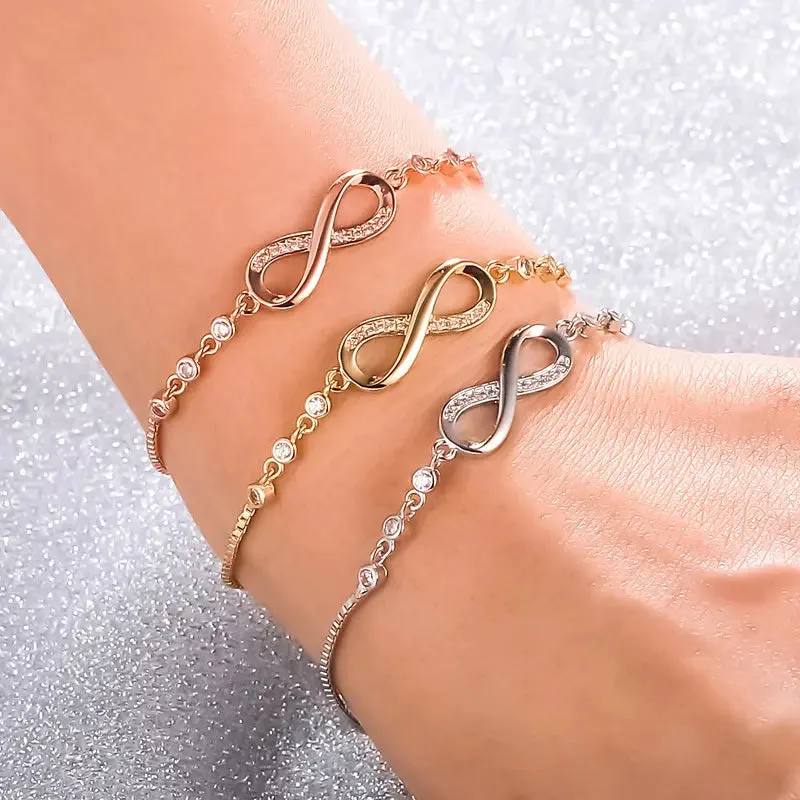 Adjustable Infinity Bracelet with Cubic Zirconia - Simple & Elegant Crystal Inlay Jewelry, Perfect Gift