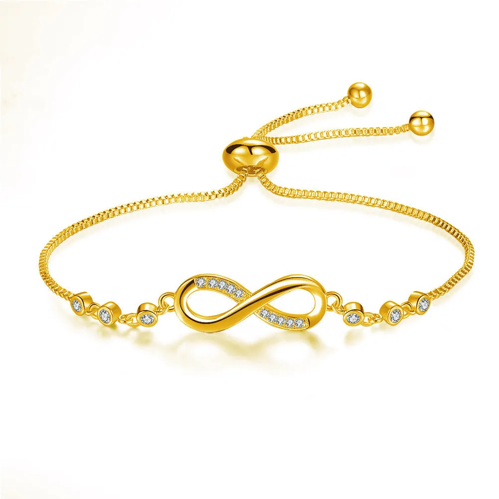 Adjustable Infinity Bracelet with Cubic Zirconia - Simple & Elegant Crystal Inlay Jewelry, Perfect Gift
