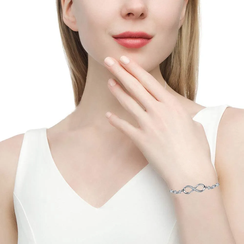 Adjustable Infinity Bracelet with Cubic Zirconia - Simple & Elegant Crystal Inlay Jewelry, Perfect Gift