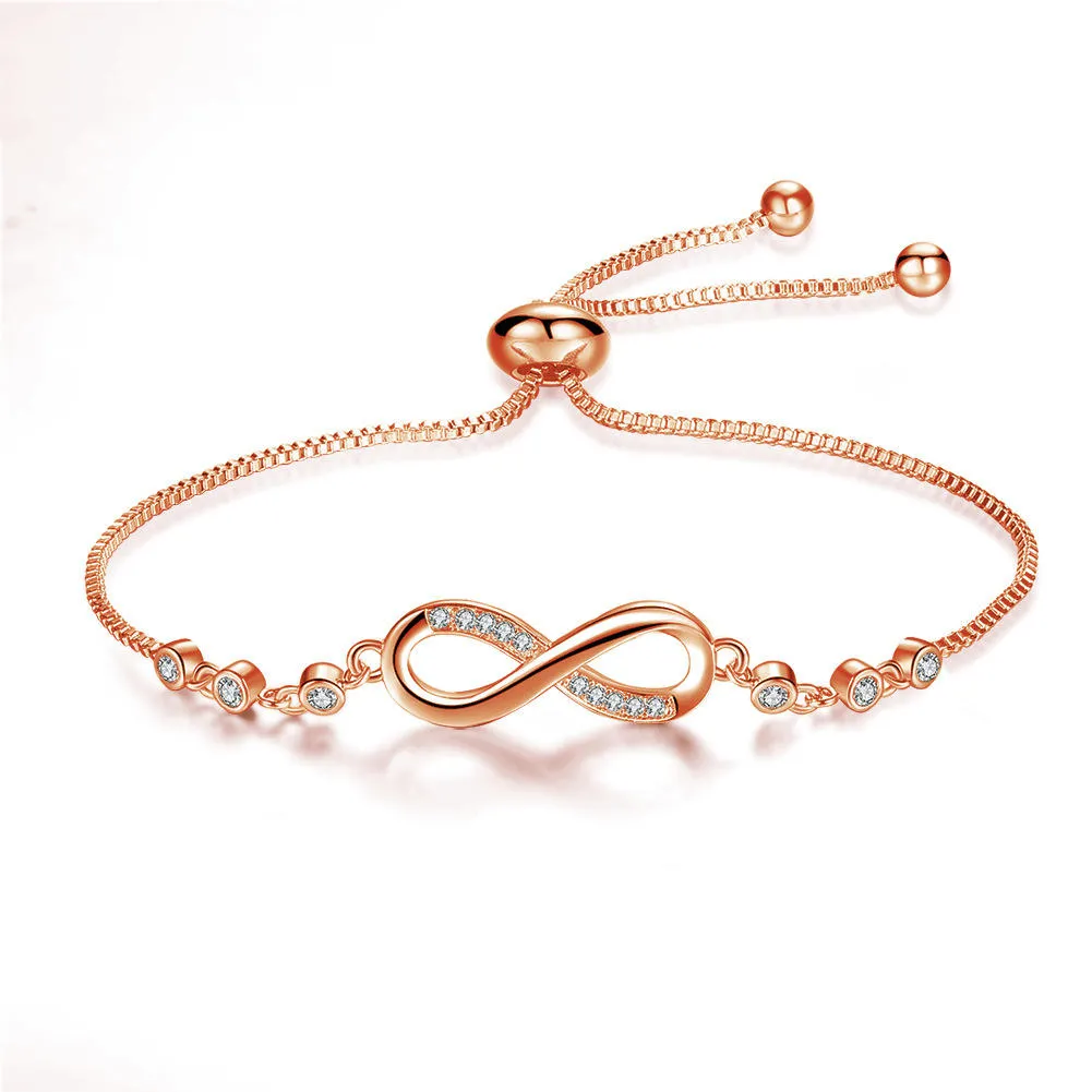 Adjustable Infinity Bracelet with Cubic Zirconia - Simple & Elegant Crystal Inlay Jewelry, Perfect Gift