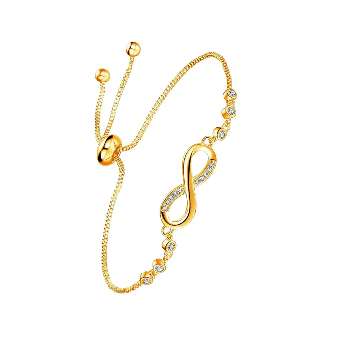 Adjustable Infinity Bracelet with Cubic Zirconia - Simple & Elegant Crystal Inlay Jewelry, Perfect Gift