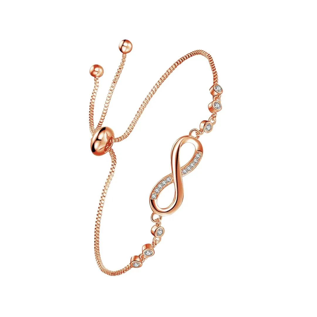 Adjustable Infinity Bracelet with Cubic Zirconia - Simple & Elegant Crystal Inlay Jewelry, Perfect Gift