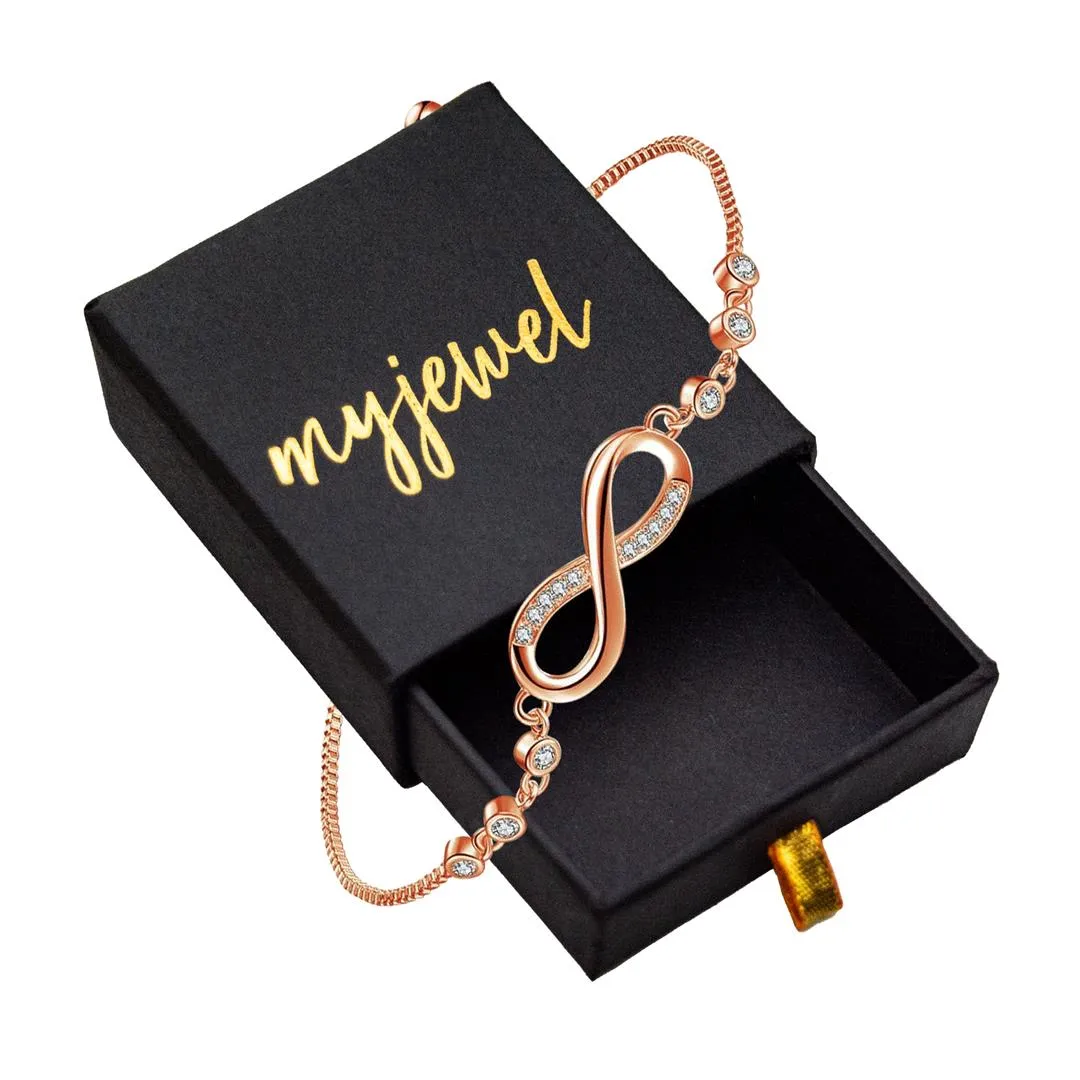 Adjustable Infinity Bracelet with Cubic Zirconia - Simple & Elegant Crystal Inlay Jewelry, Perfect Gift