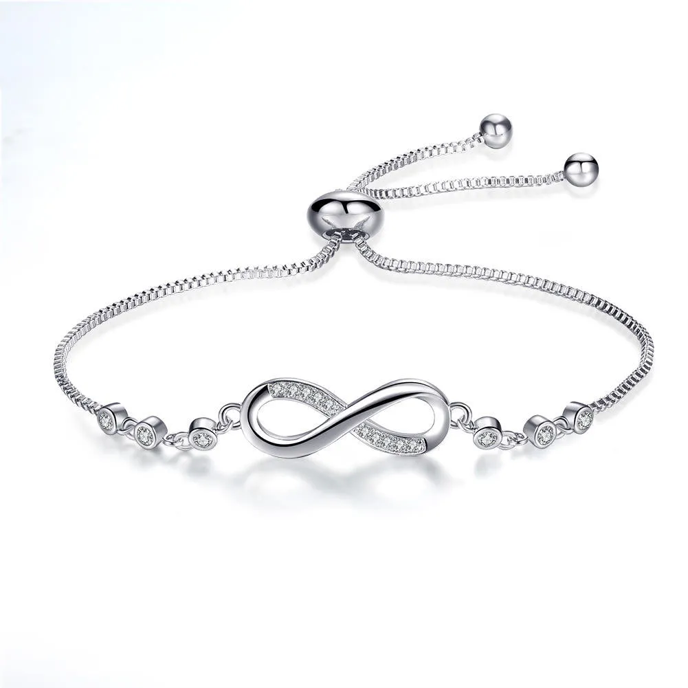 Adjustable Infinity Bracelet with Cubic Zirconia - Simple & Elegant Crystal Inlay Jewelry, Perfect Gift