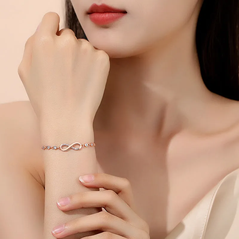 Adjustable Infinity Bracelet with Cubic Zirconia - Simple & Elegant Crystal Inlay Jewelry, Perfect Gift
