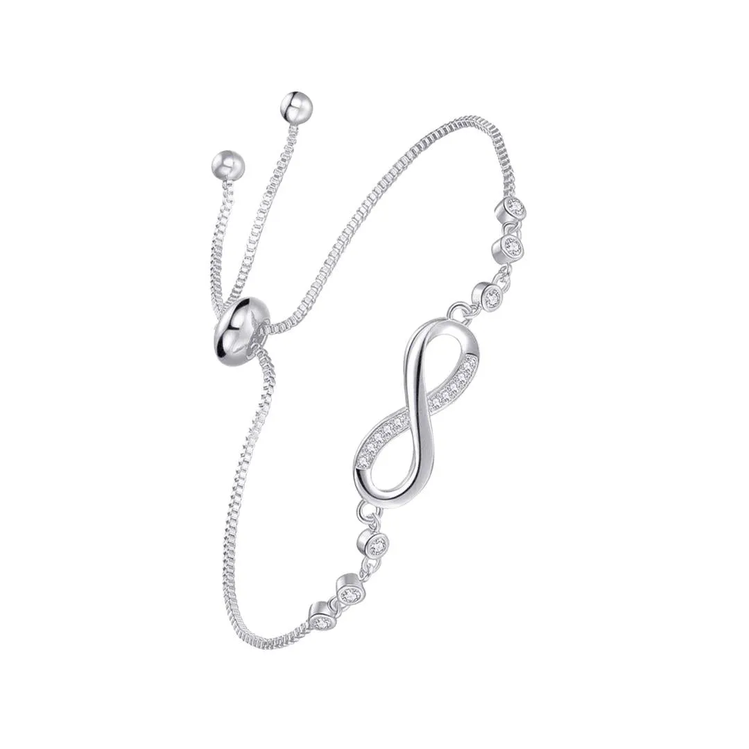 Adjustable Infinity Bracelet with Cubic Zirconia - Simple & Elegant Crystal Inlay Jewelry, Perfect Gift