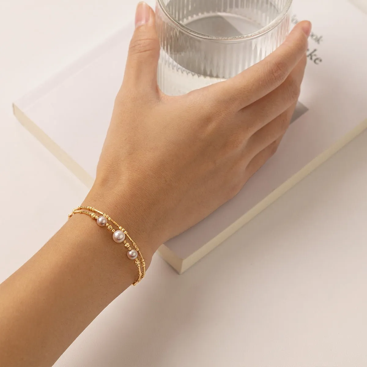 Akoya 18K Gold Double-layer Elastic Wristband Bracelet