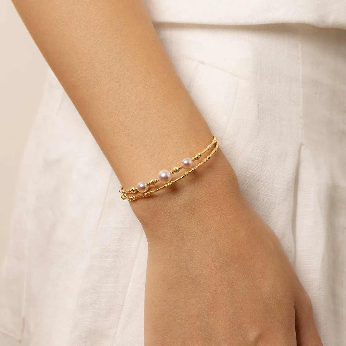 Akoya 18K Gold Double-layer Elastic Wristband Bracelet