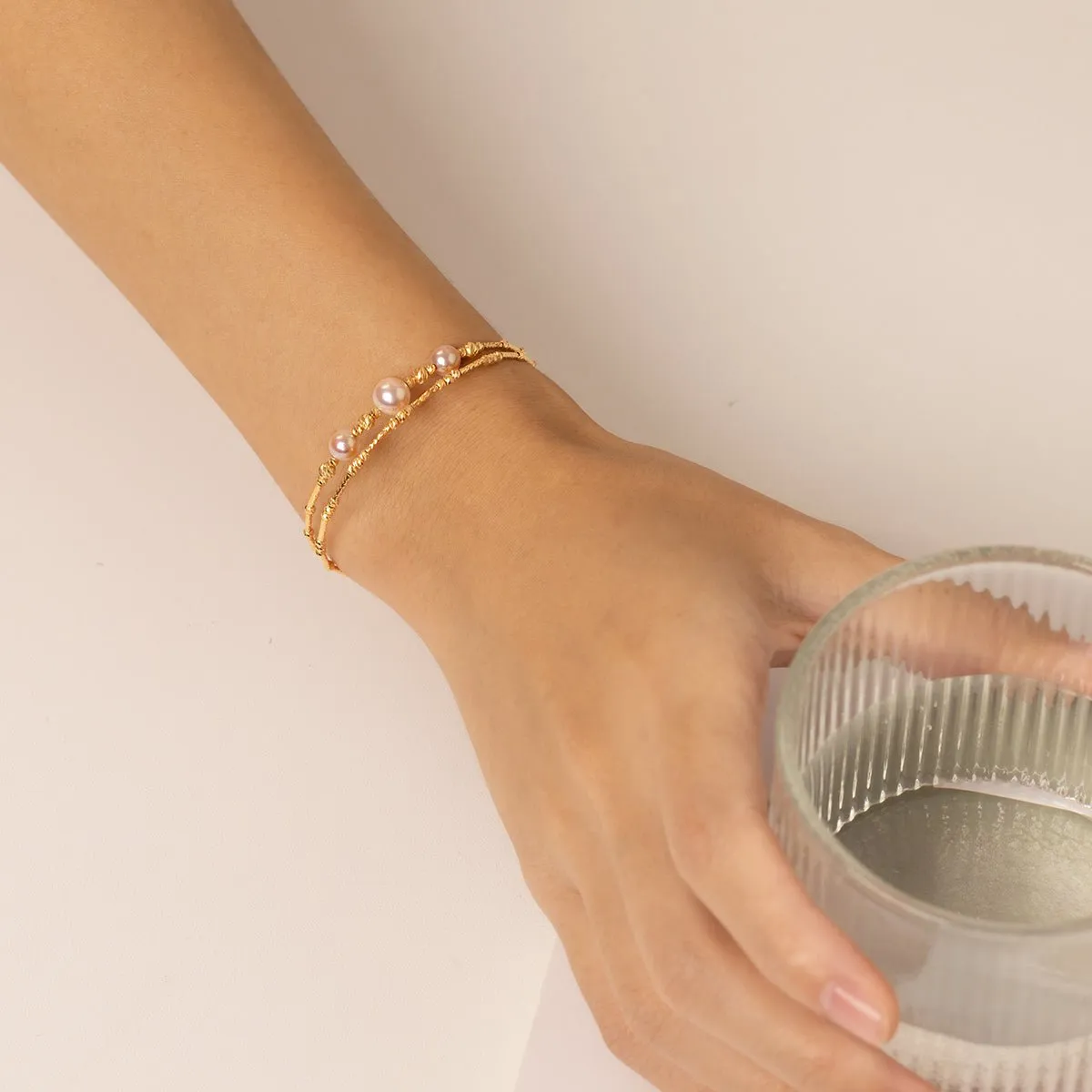 Akoya 18K Gold Double-layer Elastic Wristband Bracelet