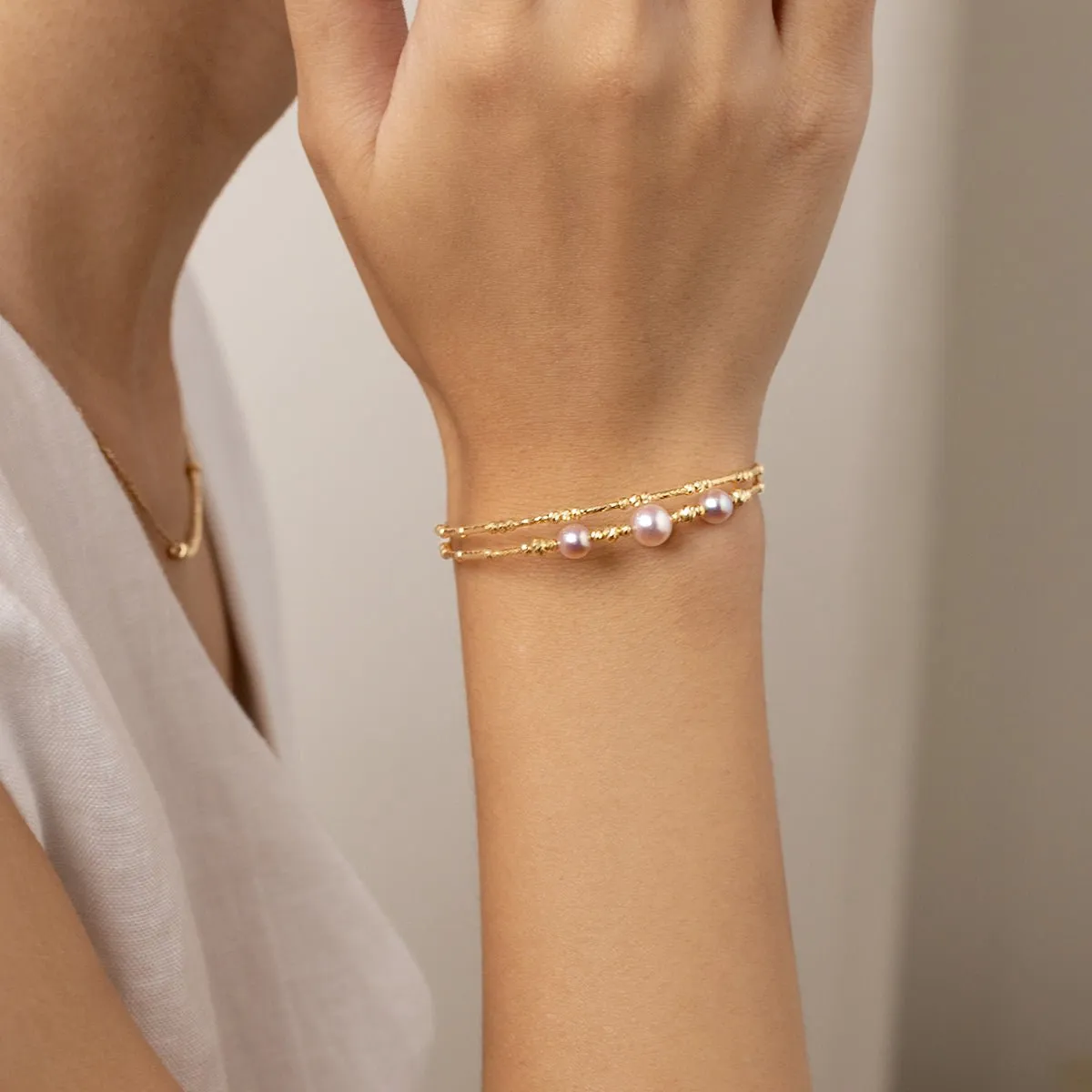 Akoya 18K Gold Double-layer Elastic Wristband Bracelet