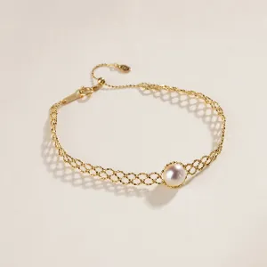 Akoya Pearl 18K Gold Woven Beaded Chain Bracelet