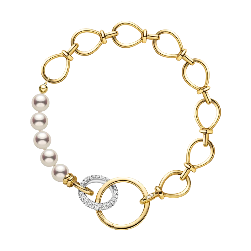 Akoya Saltwater Pearl 18K Gold Diamond Infinity Potential Bracelet