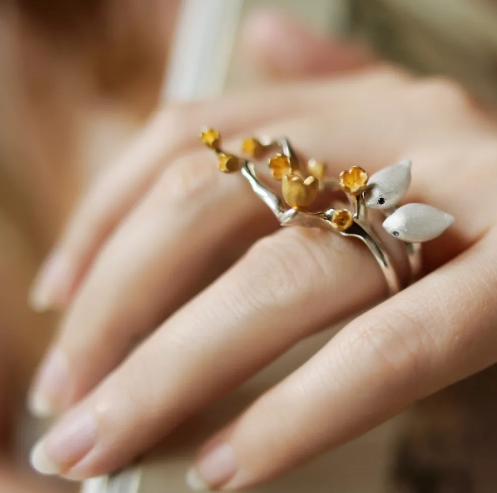 ALCHEMIA.MOSCOW - Spring Silver Ring With Gold Plated Flowers