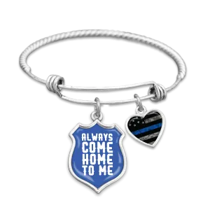 Always Come Home To Me Thin Blue Line Charm Bracelet