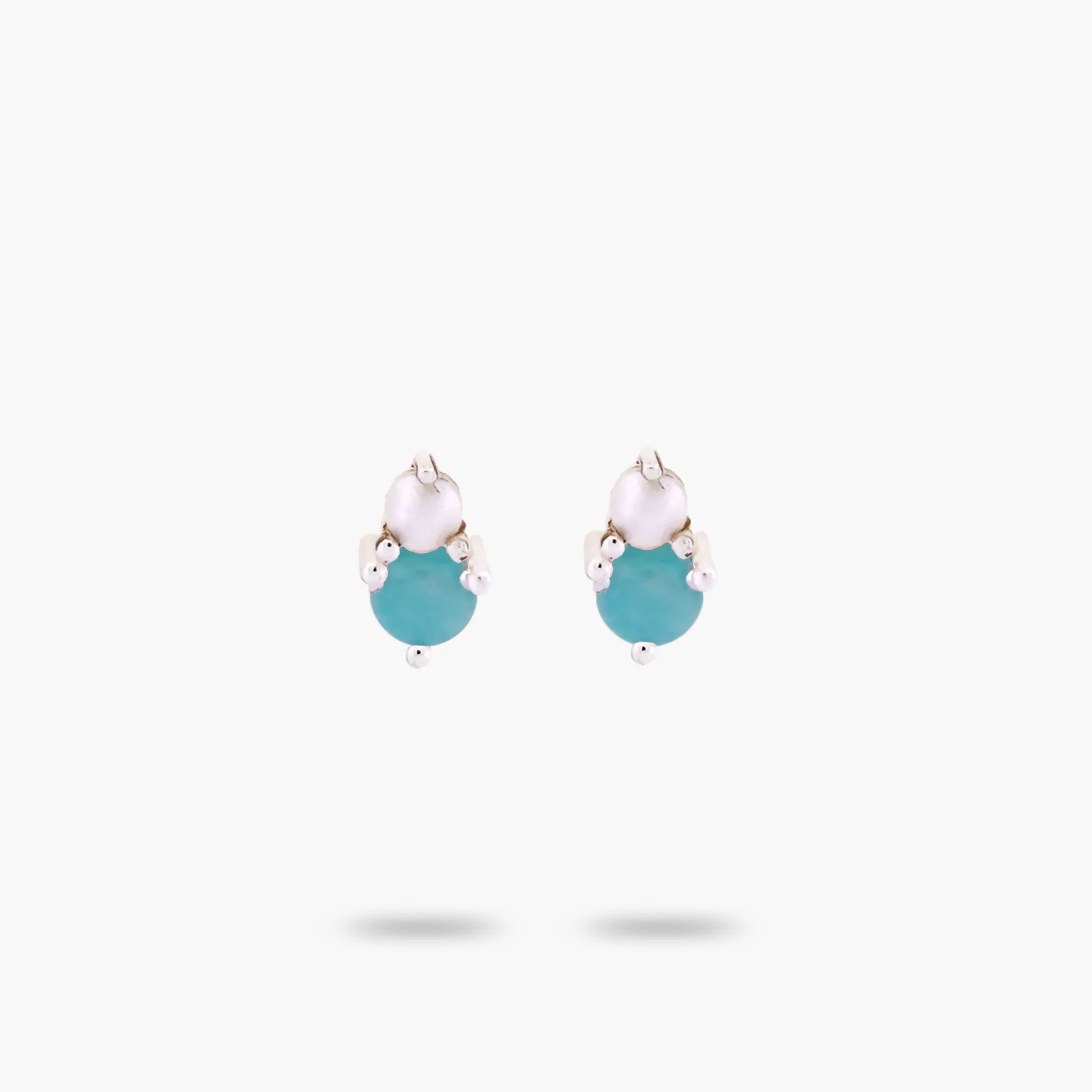 Amare Wear Petite Amazonite with Freshwater Pearl Stacked Stud Earring
