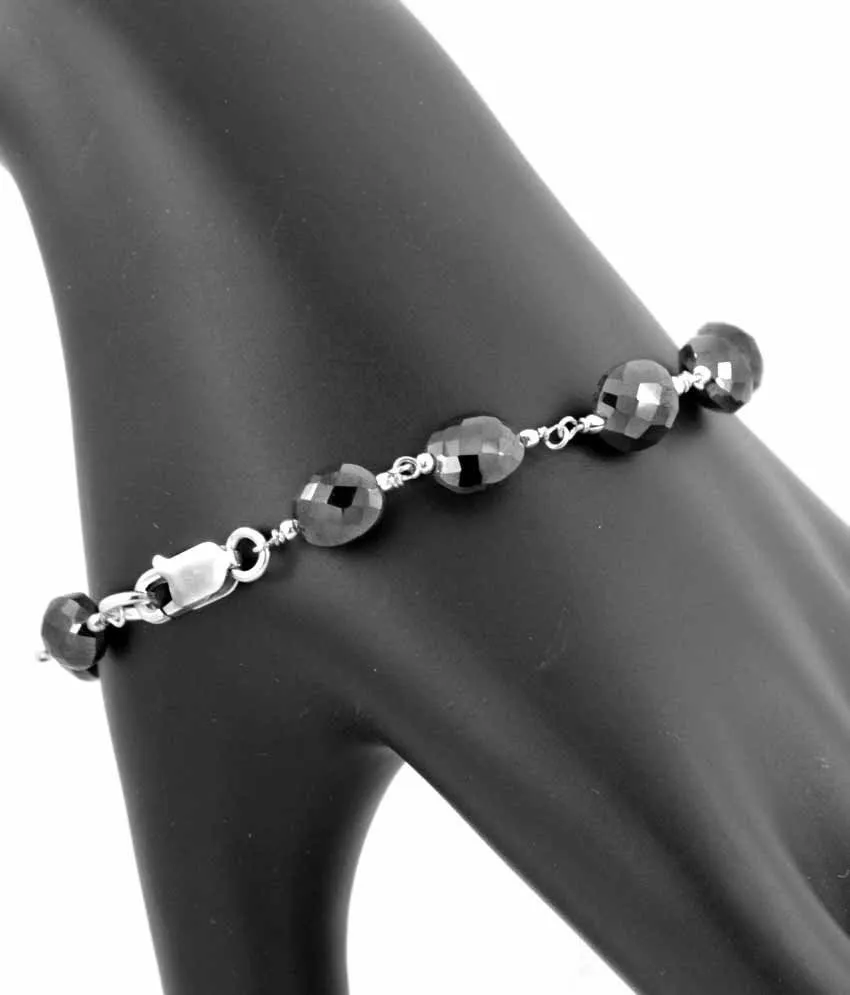 Amazing 50 Ct Drum Cut Black Diamonds Chain Bracelet in Sterling Silver. AAA Certified- Great Shine