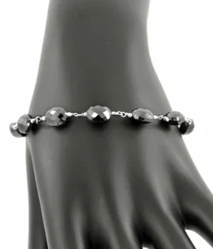 Amazing 50 Ct Drum Cut Black Diamonds Chain Bracelet in Sterling Silver. AAA Certified- Great Shine