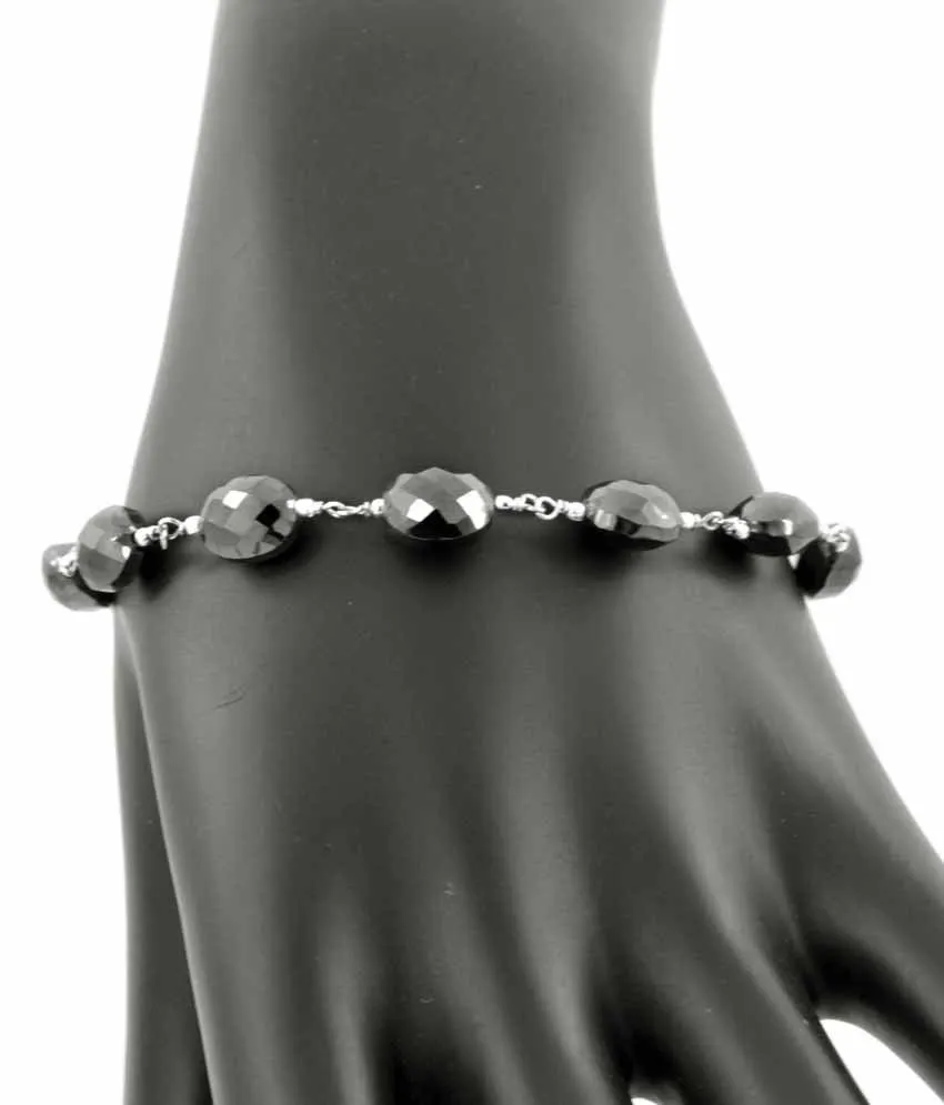 Amazing 50 Ct Drum Cut Black Diamonds Chain Bracelet in Sterling Silver. AAA Certified- Great Shine