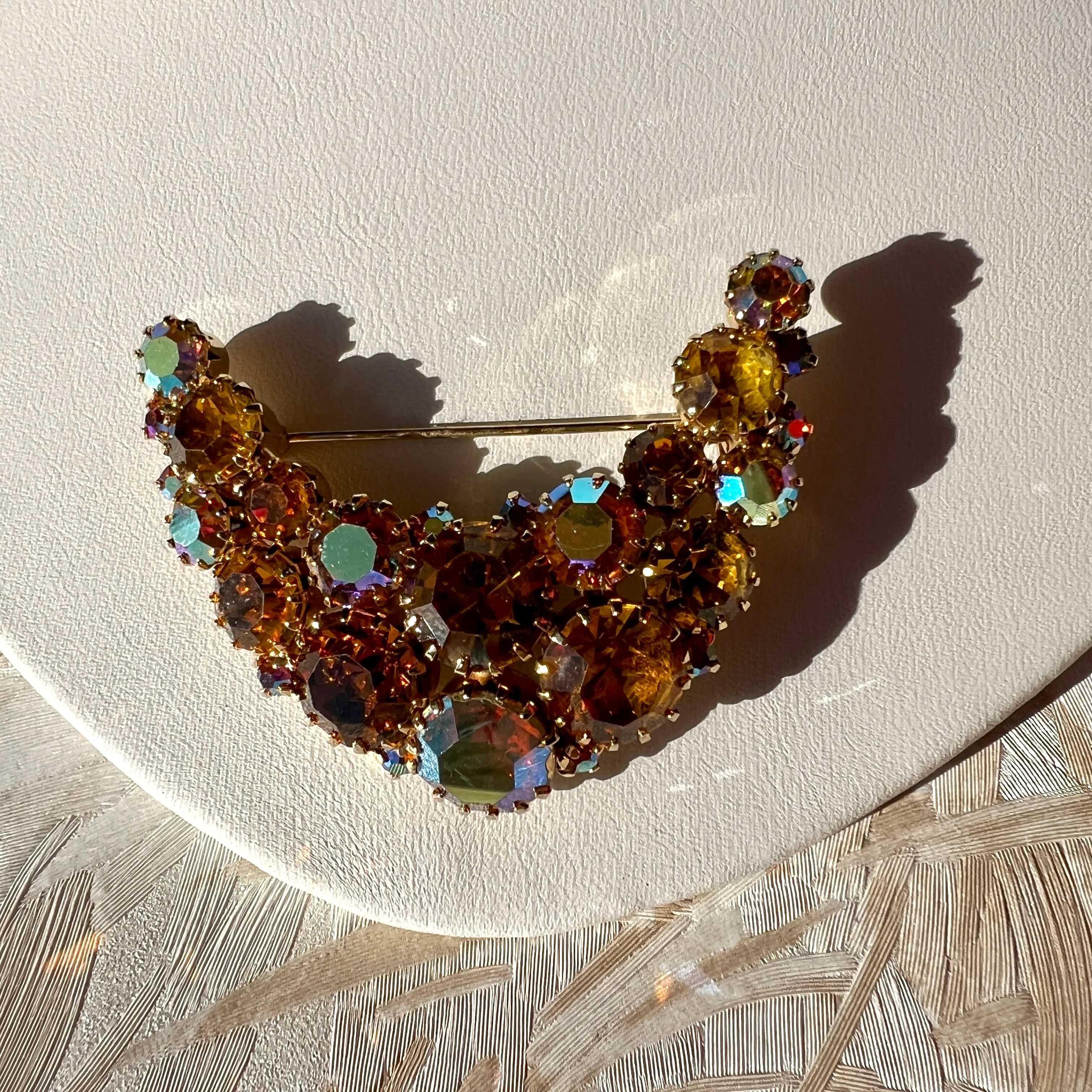 Amber Gem Crescent  Brooch