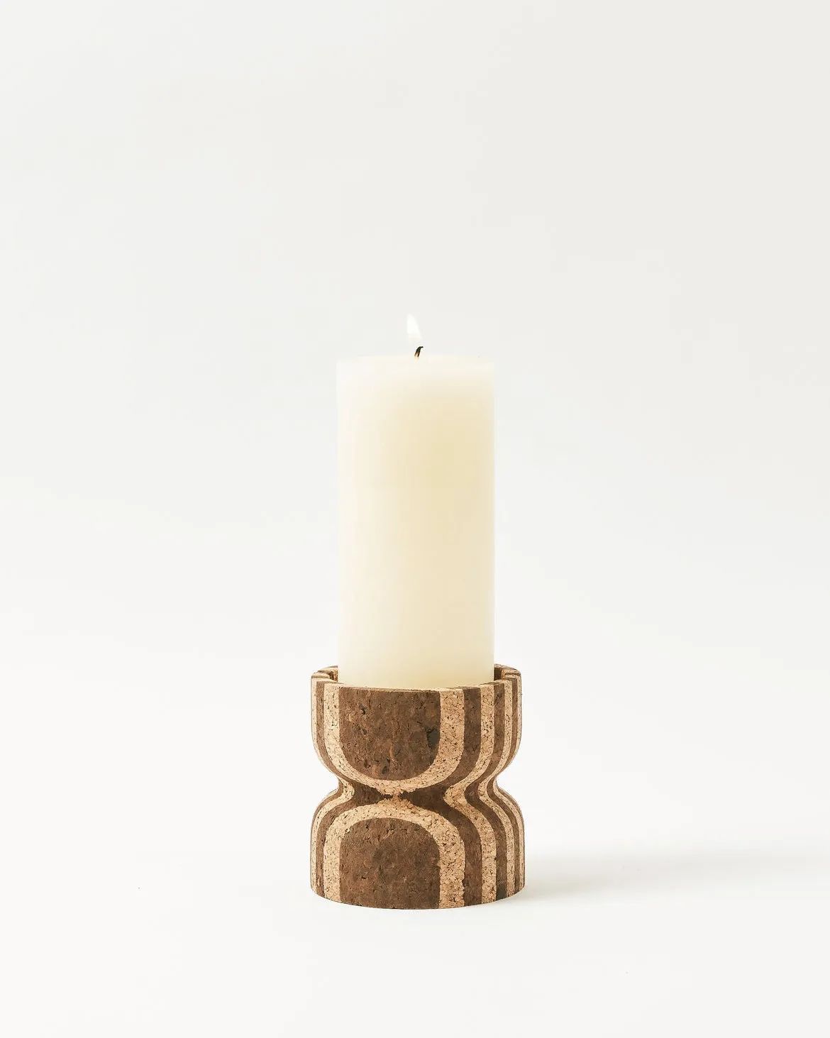 Anni Short Striped Cork Candle Holder