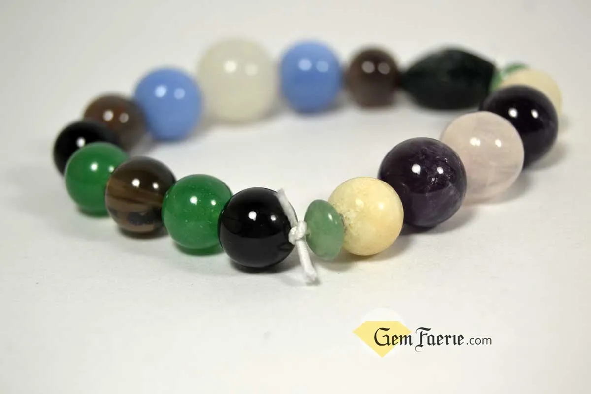 ANTI-ANXIETY BRACELET - Amethyst, Agate, Green Aventurine, Blue Chalcedony, White Jade, Moonstone, Moss Agate, Rose Quartz, Smoky Quartz & Black Onyx