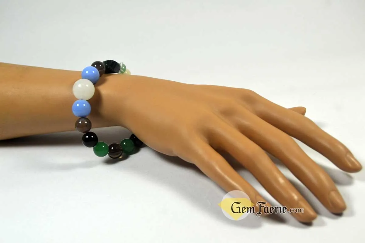 ANTI-ANXIETY BRACELET - Amethyst, Agate, Green Aventurine, Blue Chalcedony, White Jade, Moonstone, Moss Agate, Rose Quartz, Smoky Quartz & Black Onyx