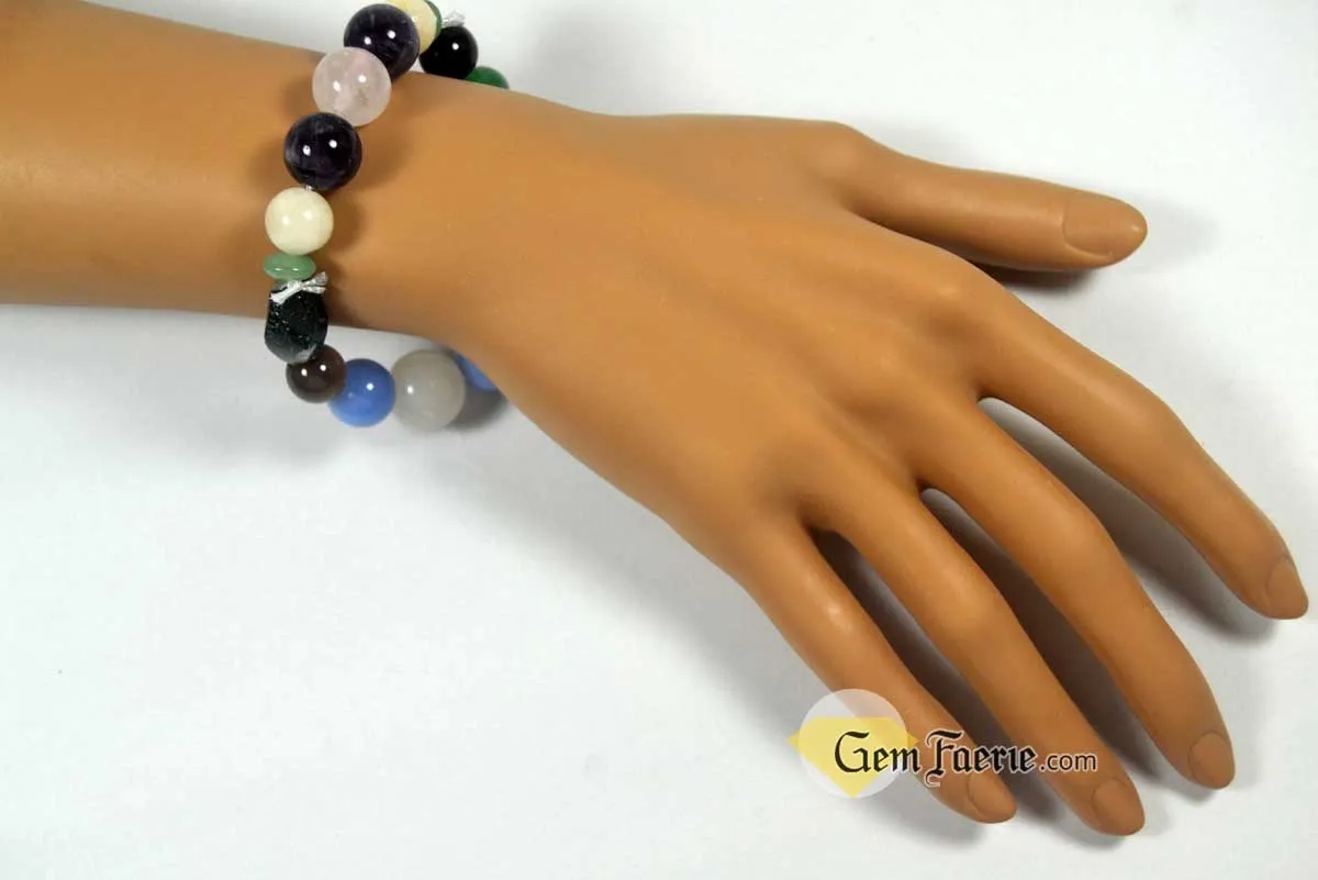ANTI-ANXIETY BRACELET - Amethyst, Agate, Green Aventurine, Blue Chalcedony, White Jade, Moonstone, Moss Agate, Rose Quartz, Smoky Quartz & Black Onyx