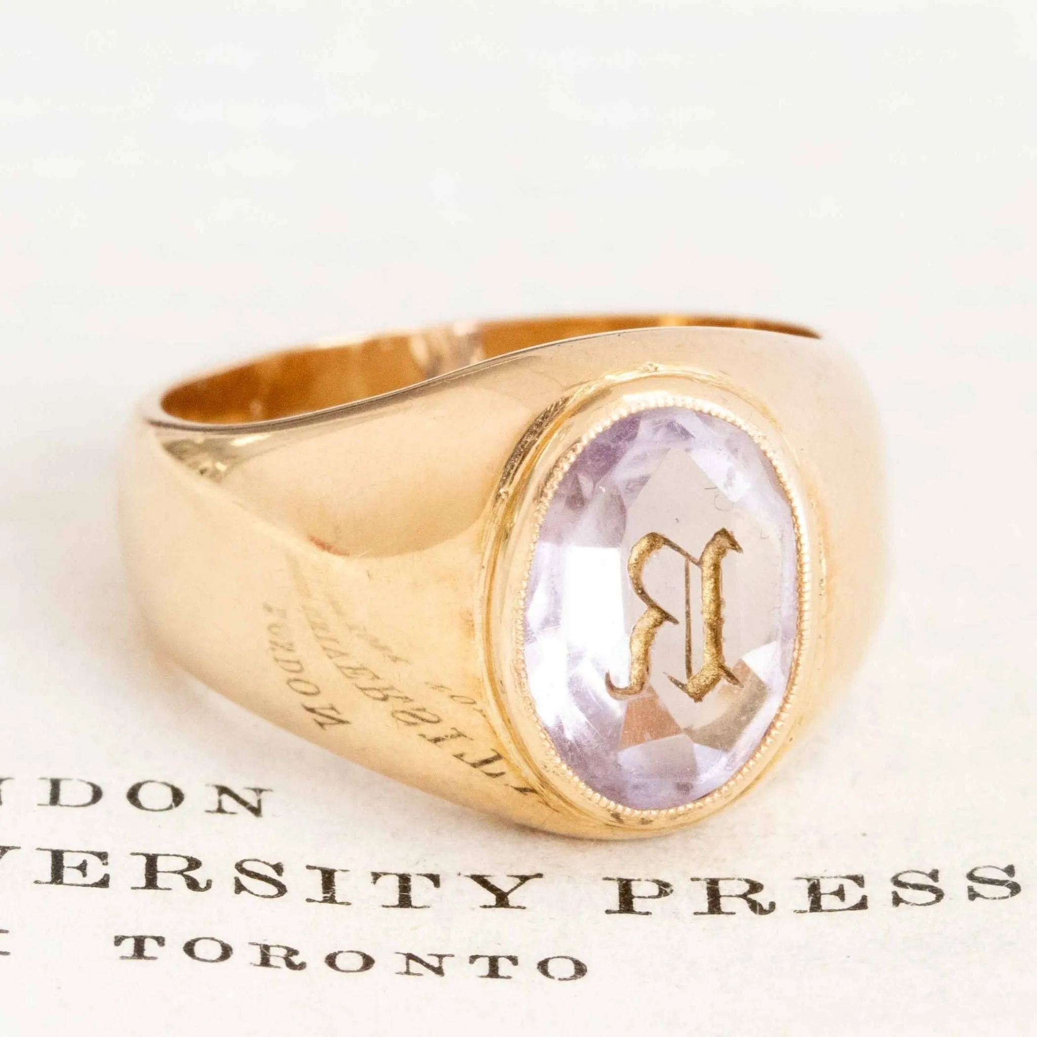 Antique Carved Amethyst R Signet Ring