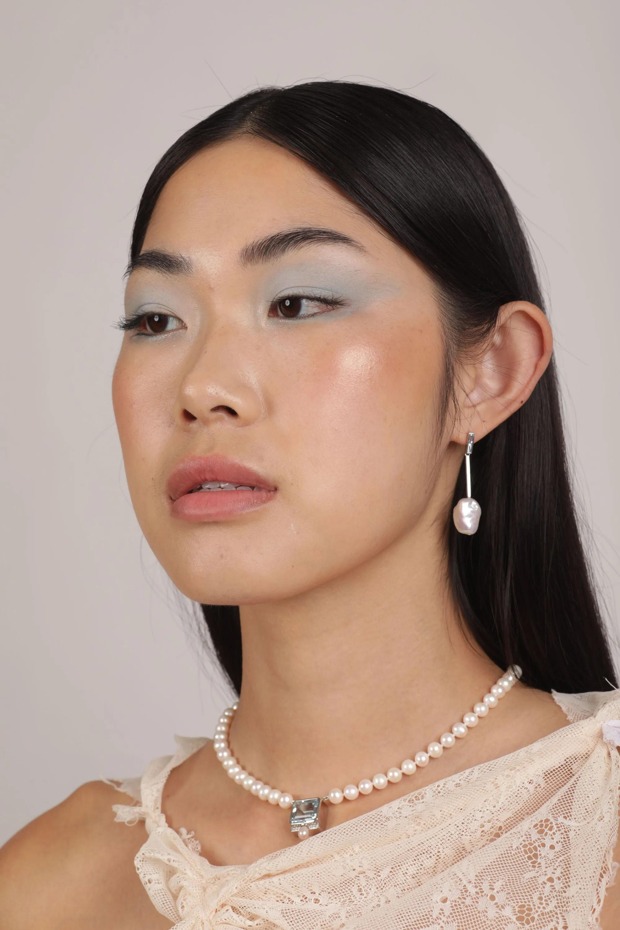 Aqua Keshi Pearl Earrings