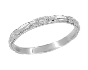 Art Deco Roses Wedding Band in 14 Karat White Gold