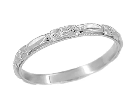 Art Deco Roses Wedding Band in 14 Karat White Gold