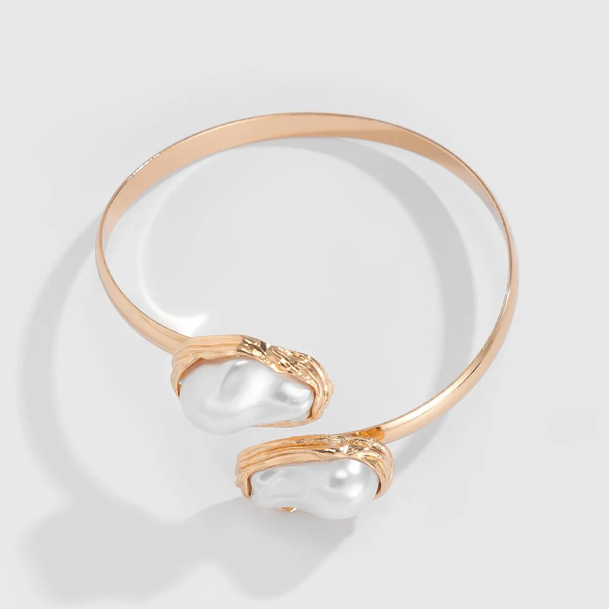 Baroque Irregular Pearl Inlaid Open Collar Necklace Bangle Bracelet