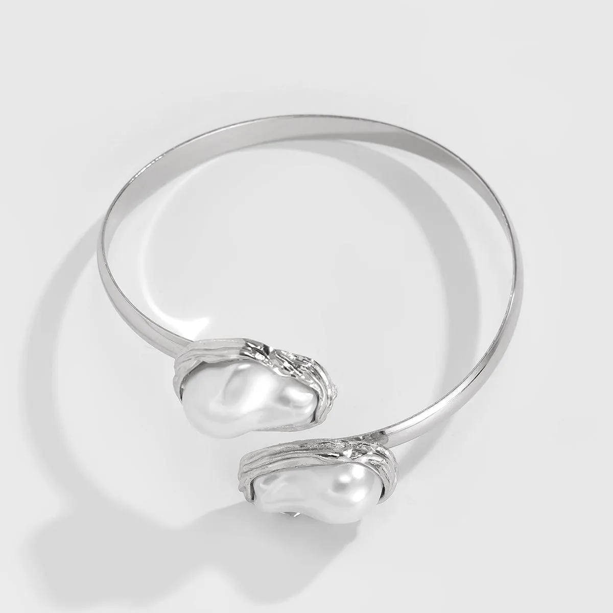 Baroque Irregular Pearl Inlaid Open Collar Necklace Bangle Bracelet