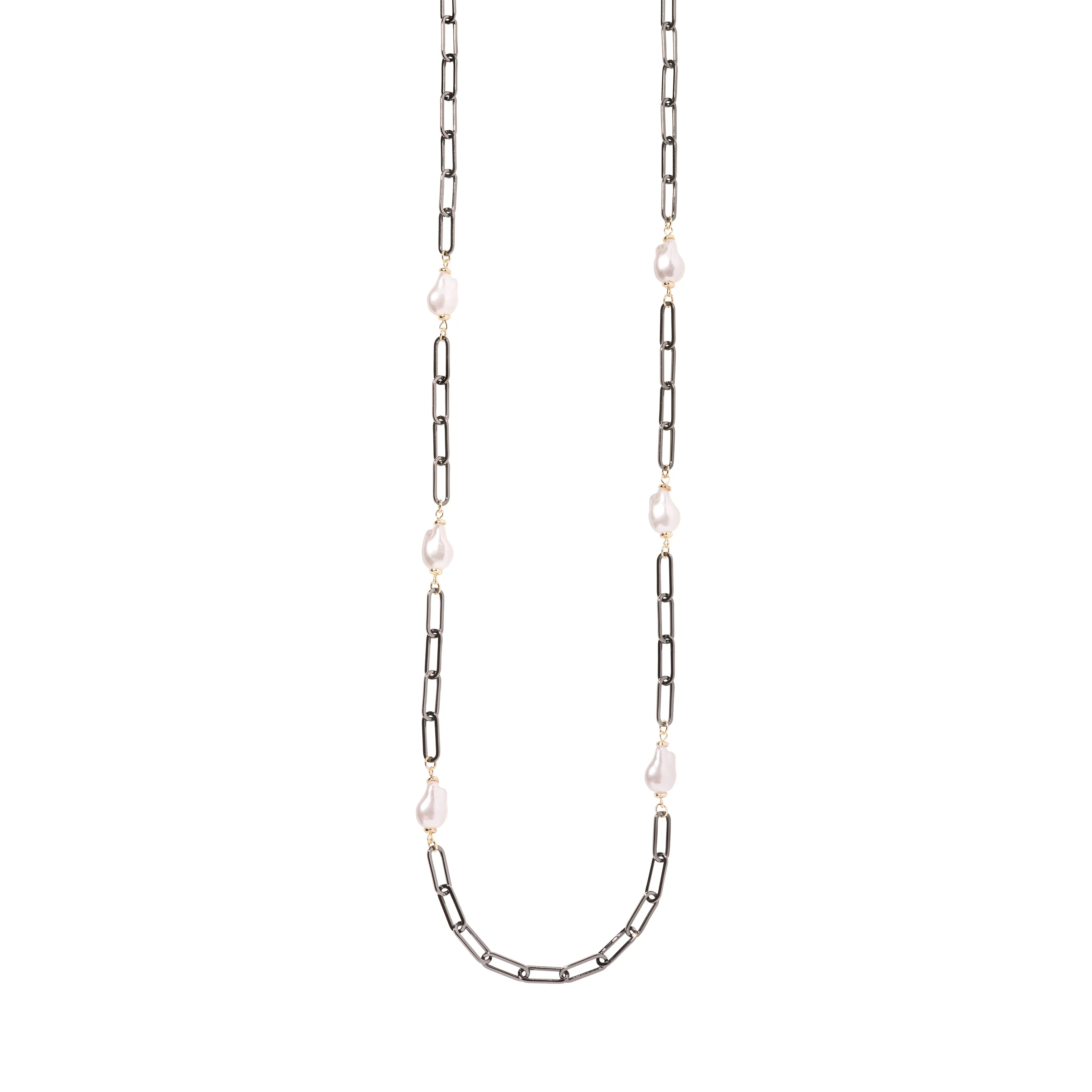 Baroque Pearl and Oxidized Silver Long Necklace 36"