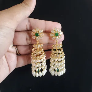 Bhavna and Suhana Polki Pearl Tassel Jhumkas Green