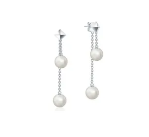 Birks Silver Rock and Pearl Double Drop Earrings