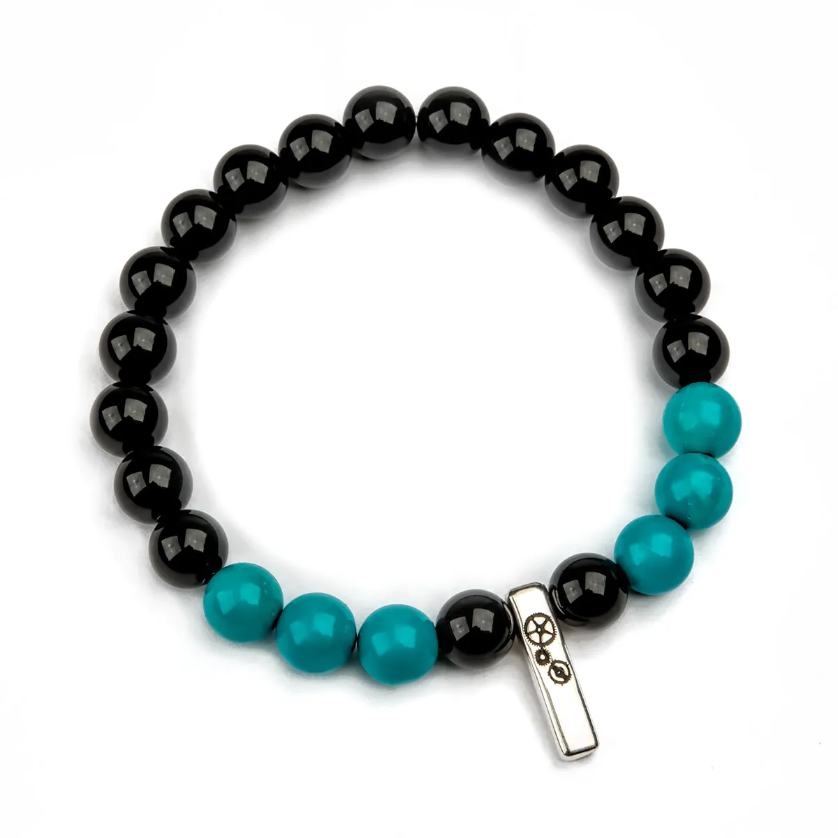 Black Agate & Turquoise Baby Bar Stretch Bracelet