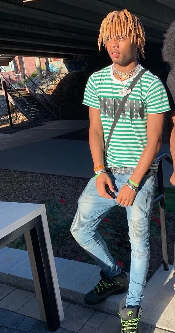Black Drippin | Green/White Stripe Tee